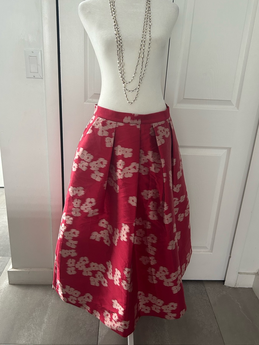 LK Bennett Red Floral A-Line Midi Skirt
